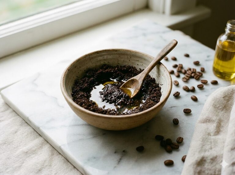 DIY coffee scrub with oil for smooth skin.