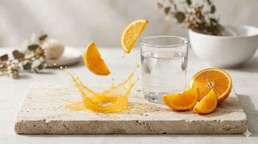 Fresh oranges and lemons on white marble for Vitamin C care.