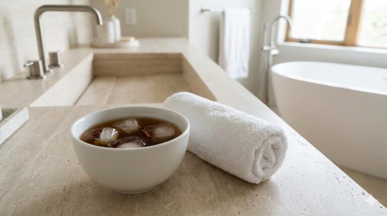 Chamomile tea compress and ice cubes for skin soothing